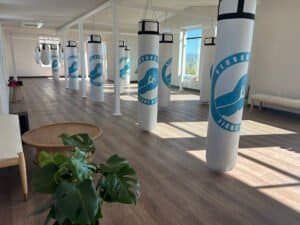 Training area with punching bags at Neuroboxing Fight Camp.