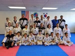 Group of martial artists in uniform at AJF Martial Arts of Pierre, SD.