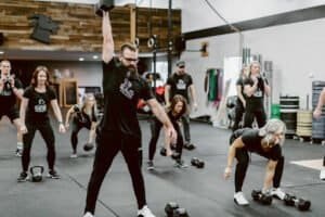 People participating in a group fitness class at Black Goat Fitness Post Falls.