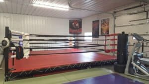 Boxing ring inside Porcelli's Training Center in Des Moines.