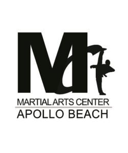 Martial arts logo with a person kicking and the text Apollo Beach.