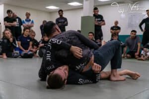 Jiu Jitsu training session at 10th Planet Seattle with students practicing grappling.
