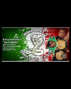 Cobrita Boxing Club logo with Raúl Martínez and championship belts.