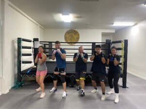 Group of boxers training in the ring at Vertu Boxing Club.