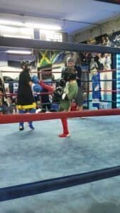 Boxing training session with fighters practicing in the ring at Middletown NY.